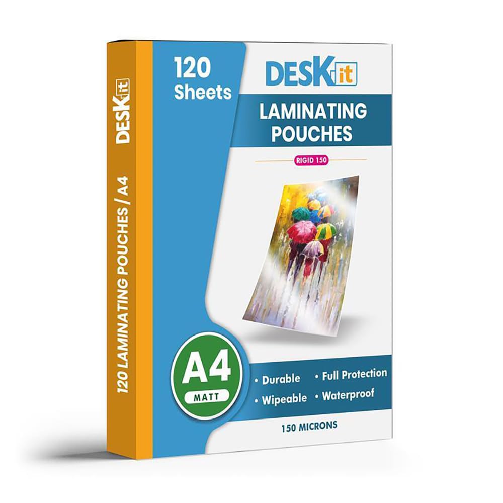deskit A4 Laminating Pouches - Matt Finish, 150 Microns, 120 Sheets | Durable & Writeable 1