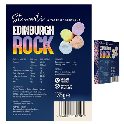 Stewart's Edinburgh Rock Sticks, 135g - Vegan Friendly Scottish Confectionery