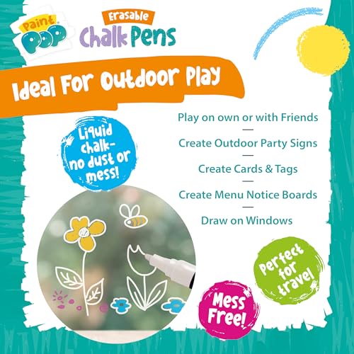 Paint Pop Erasable Liquid Chalk Pens - Mess Free Fine Tip for Glass & Whiteboards | 10 Assorted Colours 4