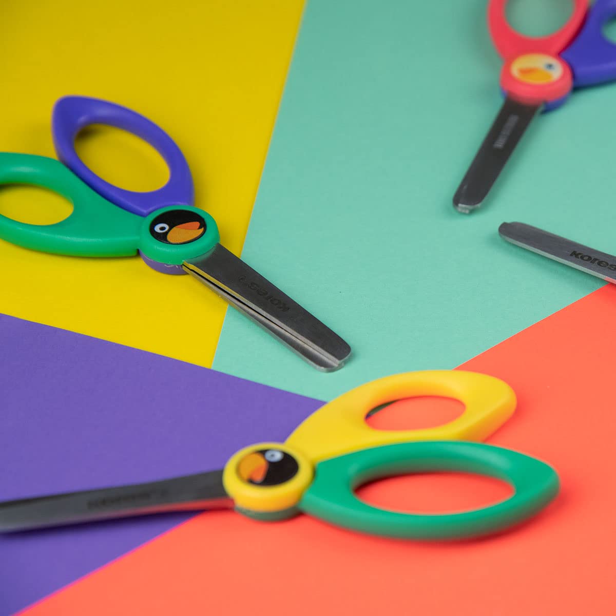 Kores Birdy Children Safety Scissors - Blunt Tip, Stainless Steel Blades, Assorted Colors | 125mm 6