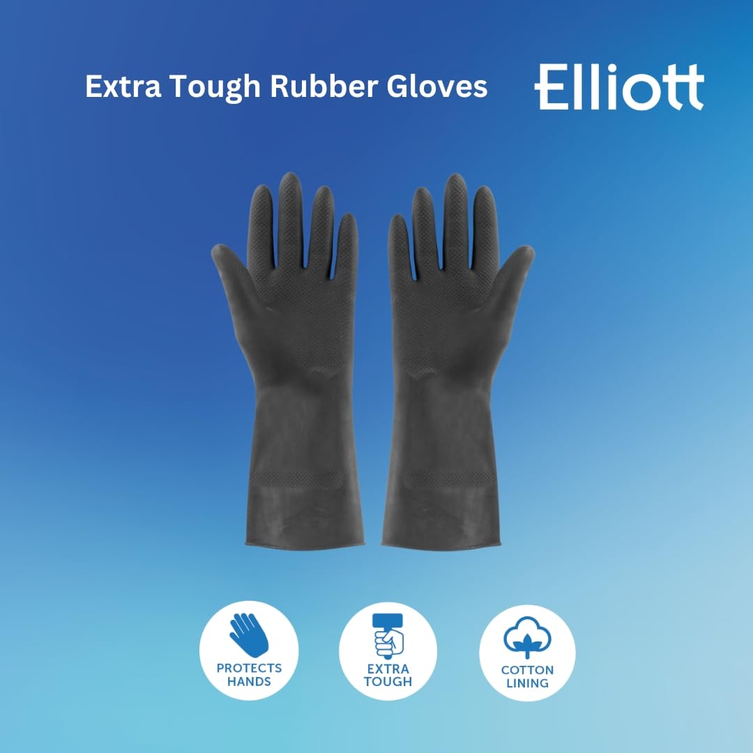Elliott - 2-Piece Large Extra Tough Rubber Gloves, Black