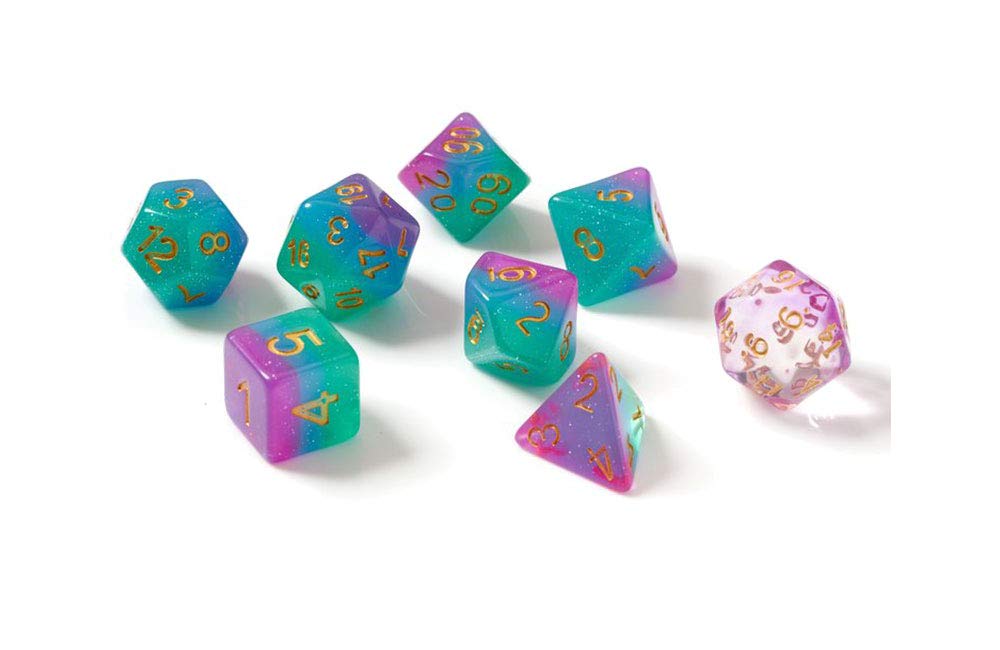 Sirius Dice Northern Lights Resin Polyhedral 7 Dice Set with Gold Numbers 2