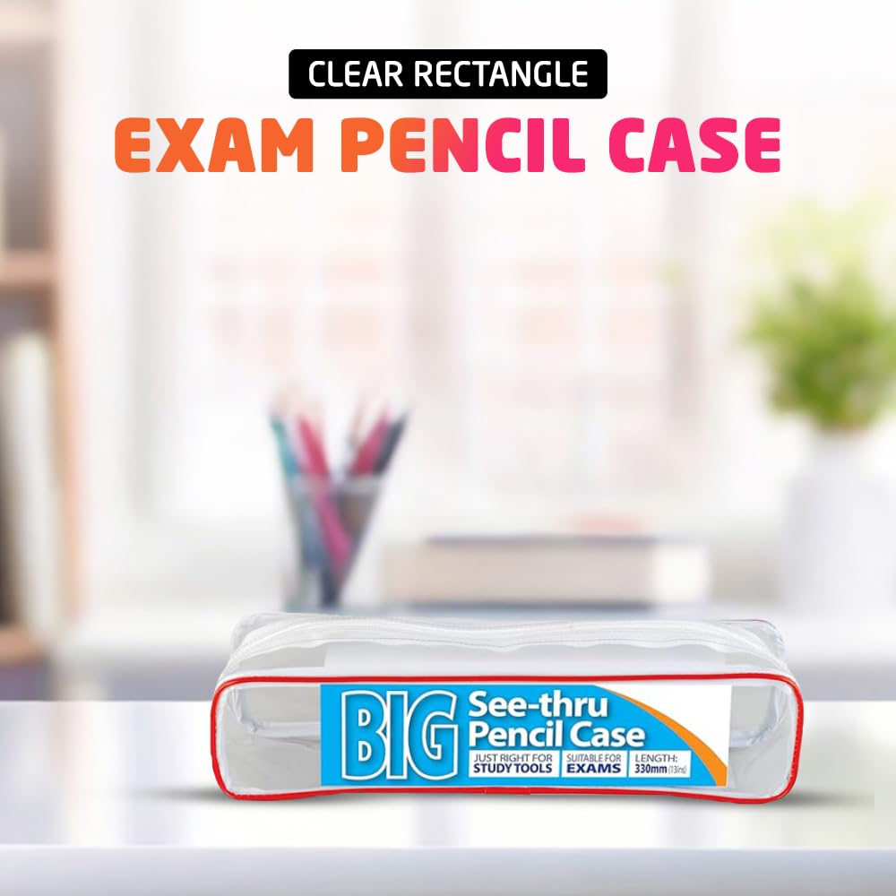 1ABOVE Clear Rectangle Pencil Case - Exam Ready | 330 x 130 mm | Waterproof Plastic 2