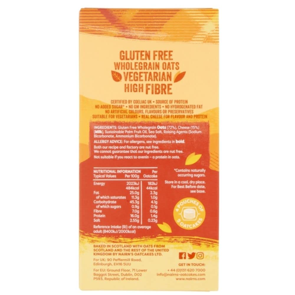 Nairn's Gluten Free Cheese Oatcakes - High Fibre | Suitable for Vegetarians | 180g Pack of 8 2