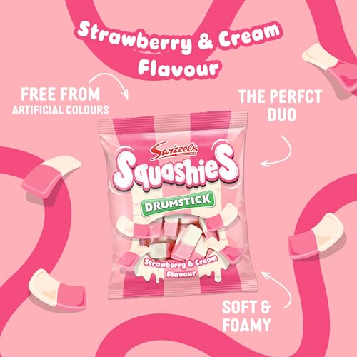 Swizzels Squashies Sweets, Strawberry and Cream Flavour, 140g Single Bag
