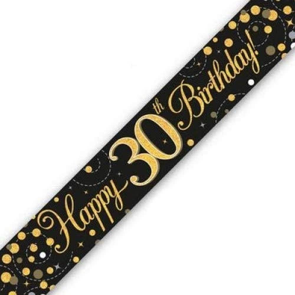 OakTree - Sparkling Fizz 30th Birthday Banner Black & Gold Holographic 1