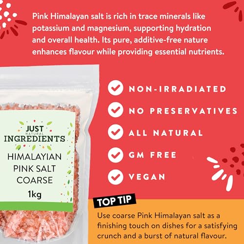 JustIngredients Himalayan Pink Salt Coarse 1kg - Premium Rock Salt for Cooking & Bath