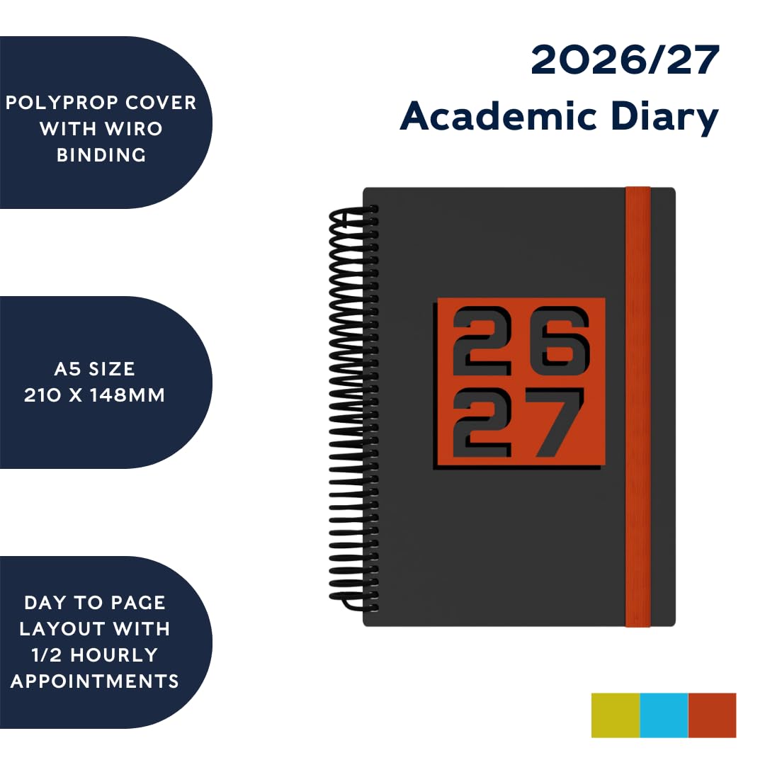 Collins 2026-2027 Mid/Academic Year Appointment Book - A5 Day-to-Page Planner | Yellow Hard Cover 5
