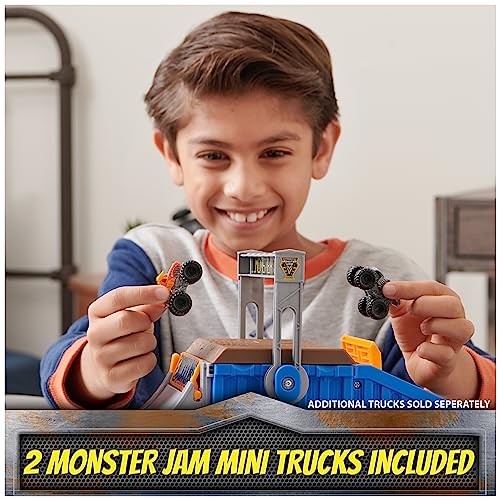 Monster Jam Mini Freestyle Flip Arena Playset - 2 Mini Trucks & Portable Storage for Ages 3+