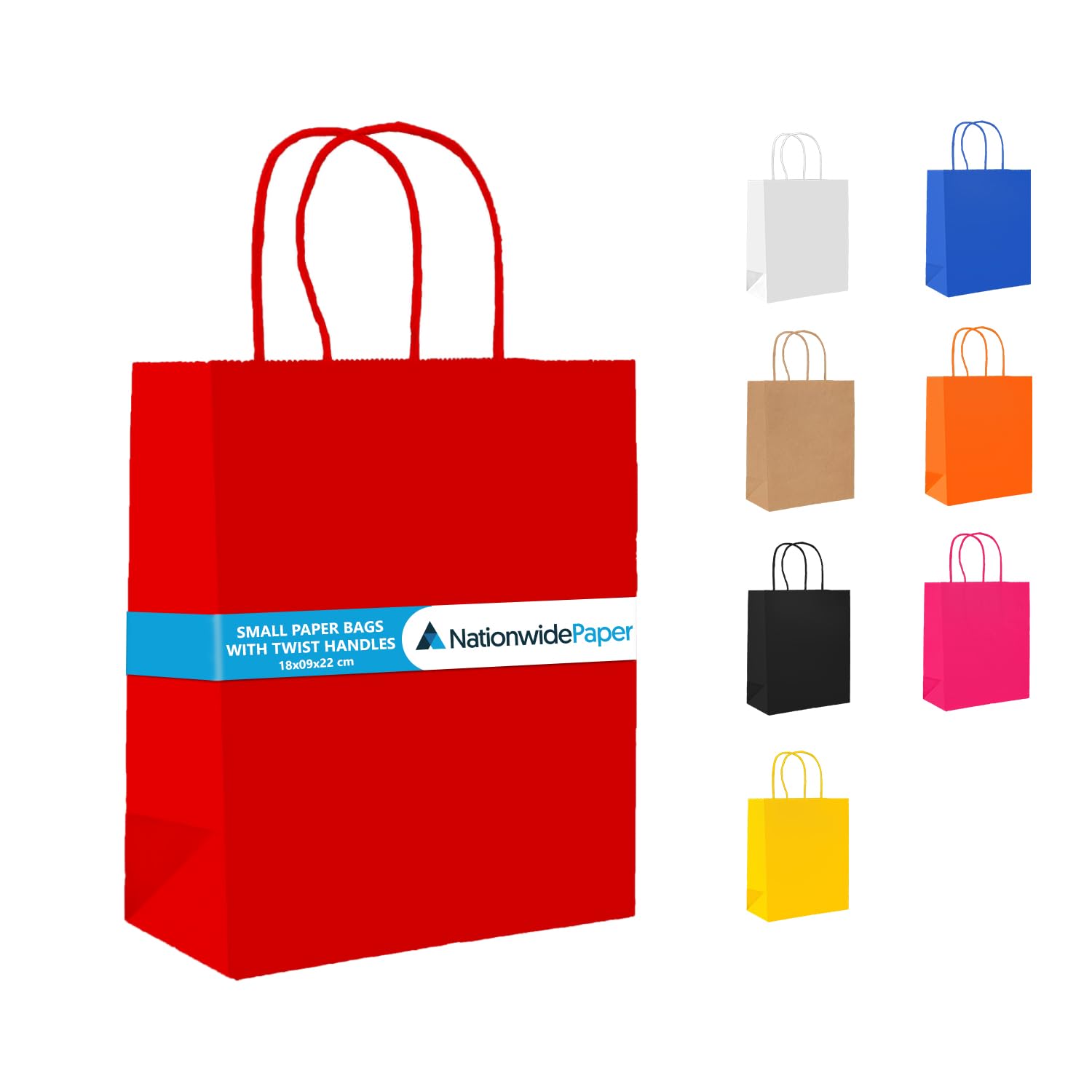 Nationwide Paper Red Small Gift Bags with Twist Handles | Pack of 25 | Durable Kraft Paper