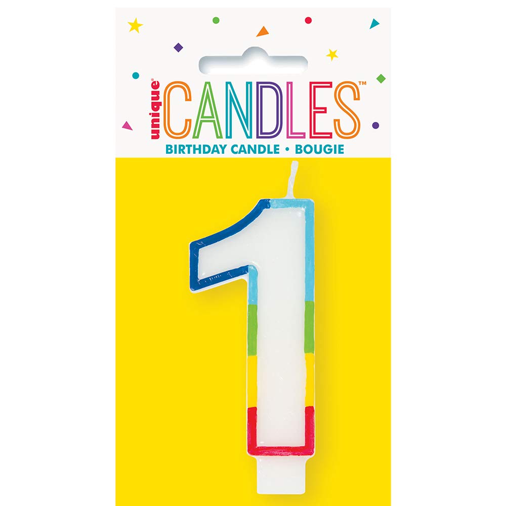 Unique Rainbow Border Number 1 Birthday Candle - 7cm x 12cm 2