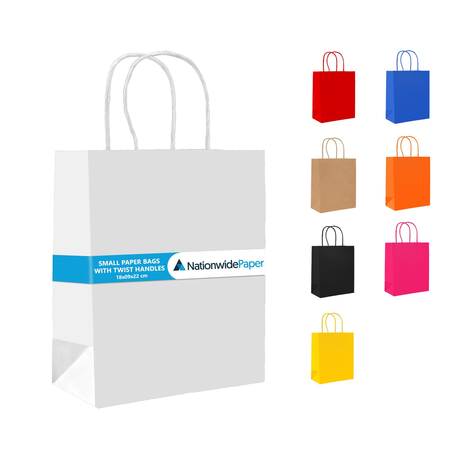 Nationwide Paper Small White Paper Gift Bags with Twist Handles - 25 Count | 180x90x220mm 1