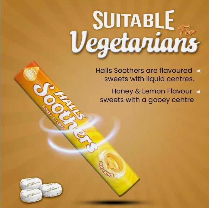 HALLS Soothers Honey & Lemon Flavoured Lozenges - Soothing Liquid Centre | 45 g Pack 6