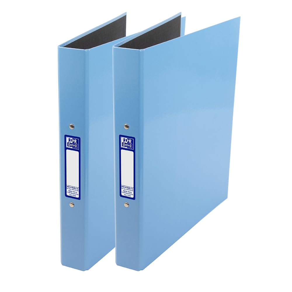 Oxford Premium A4 O-Ring Binder - 40mm Spine, 250 Sheet Capacity, Light Blue (Set of 2) 1