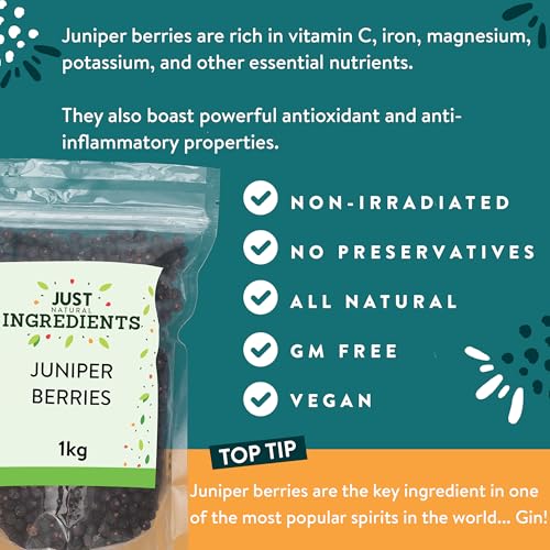 JustIngredients Organic Juniper Berries 1kg - Dried Spice for Cooking, Gin Making & Pickling