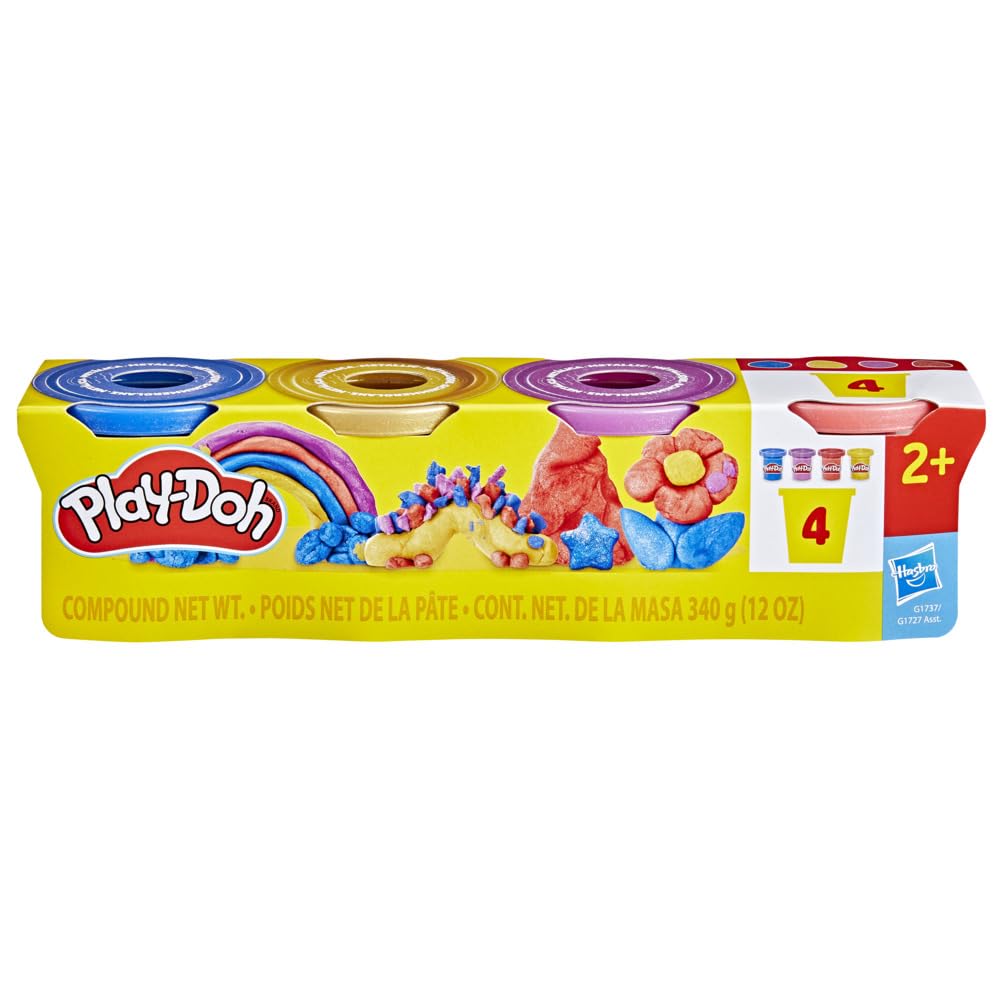 Play-Doh 4-Pack Shimmer Metallic Compound - Sparkly Modeling Clay for Kids 2+ 3