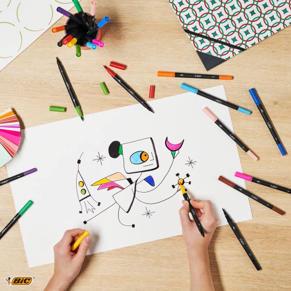 BIC Dual Tip Felt Tip Pens - Assorted Colors | Pack of 12 | Ideal for Calligraphy 6