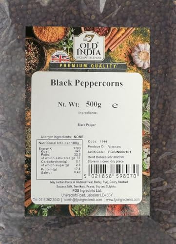Old India Black Peppercorns 500g - Premium Whole Peppercorns for Cooking