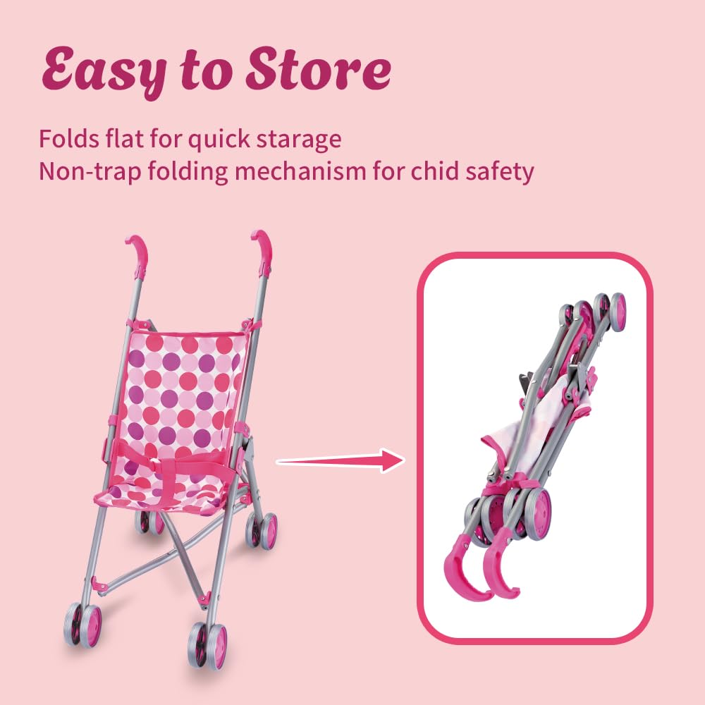 RAM ONLINE Kids Pretend Play Folding Pushchair for Dolls | Pink Plastic | Ages 3+ 2