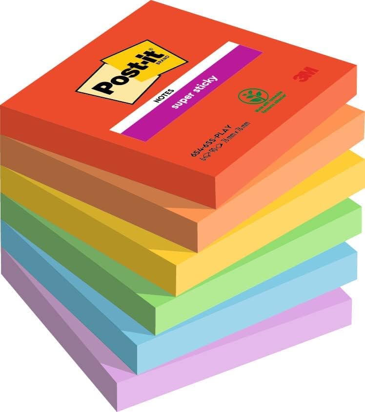 Post-it Super Sticky Notes Playful Color Collection, Pack of 6 Pads, 90 Sheets p 1