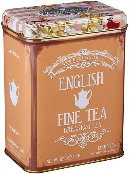 New English Teas - Floral Tea Tin with 125g Loose-Leaf English Breakfast Tea