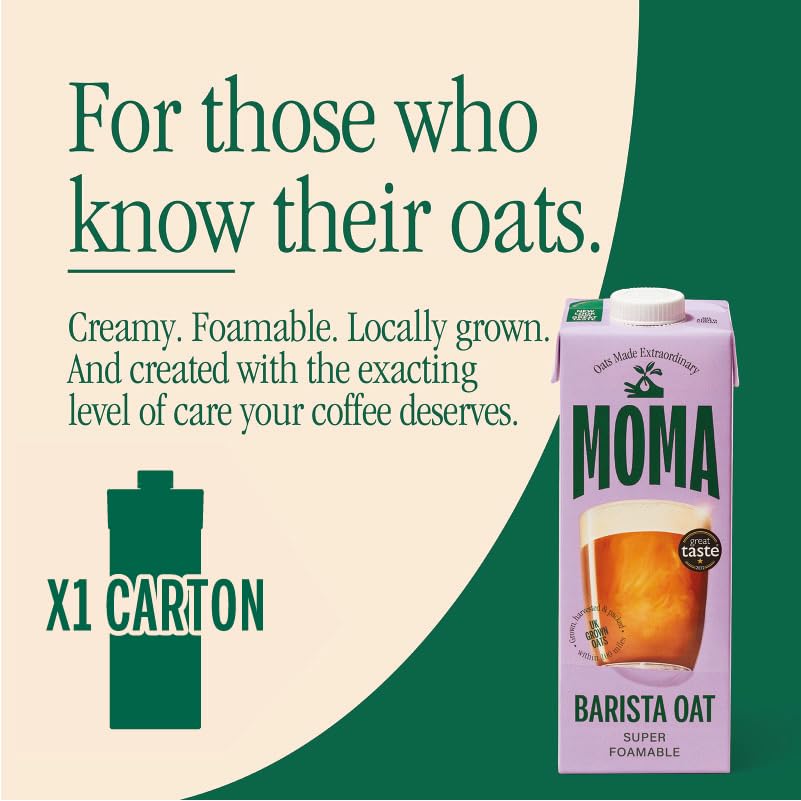MOMA Barista Edition Oat Drink - 1L - Unsweetened Plant-Based Oat Milk for Coffee, Fortified with Vitamins D, B2 & B12