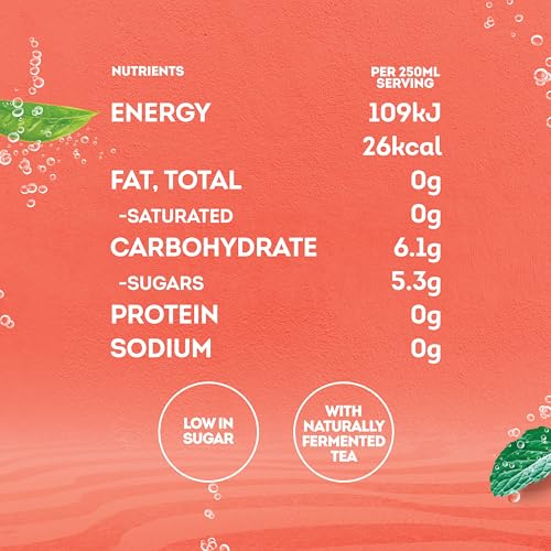 Lipton Kombucha Strawberry & Mint Flavored Tea Drink, 250ml (Pack of 4)