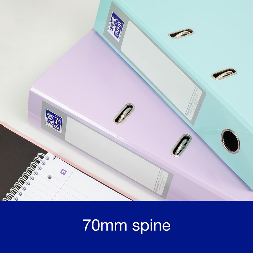 Oxford A4 Lever Arch Files - Pastel Colours Pack of 3 | 70mm Spine | 560 Sheet Capacity 3