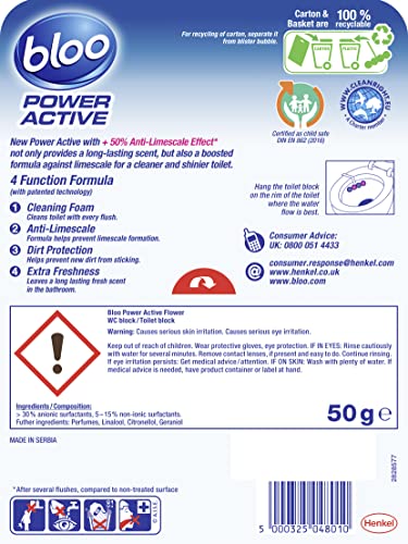 Bloo Power Active Fresh Flowers Toilet Rim Block (50g)
