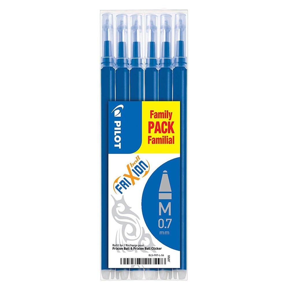 PILOT Frixion Erasable Pen Refills - Thermo-Sensitive Gel Ink, 0.7mm Tip, Blue, 6 Count 1