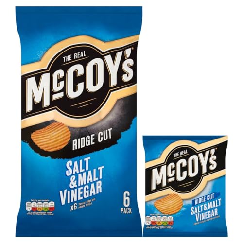 McCoys Salt & Malt Vinegar Ridges Crisps 6 Pack - Iconic Ridged Crisp with Unmistakable Crunch