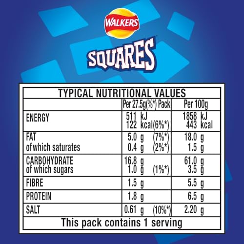 Walkers Squares Salt & Vinegar Potato Snacks 27.5g - 32 Pack 6