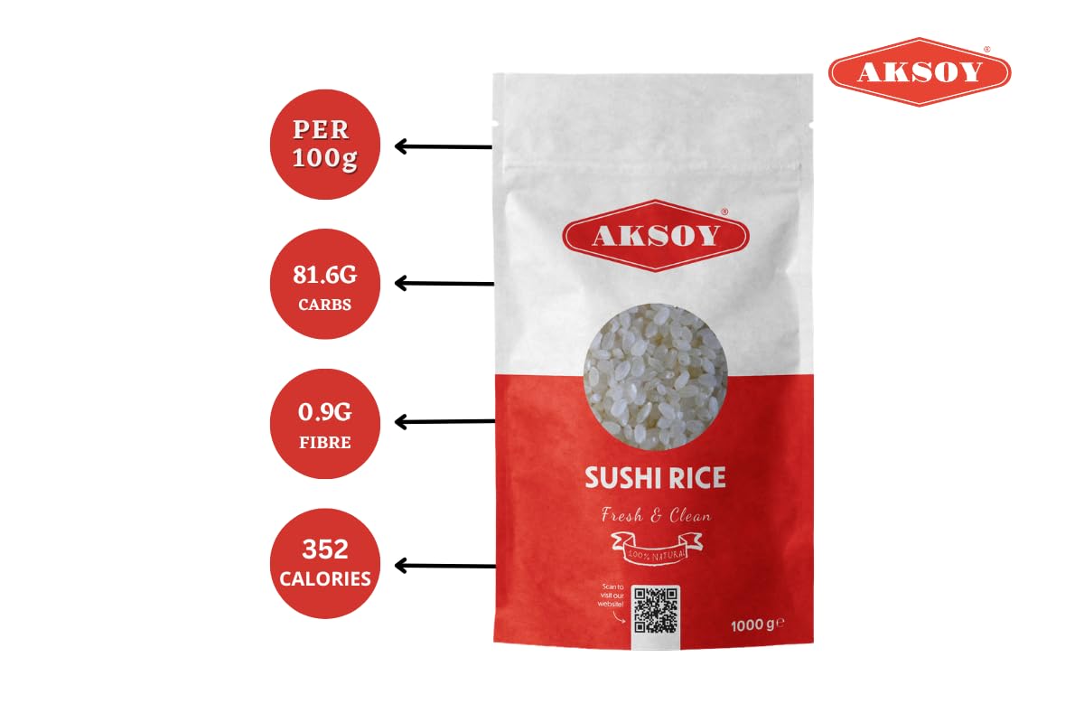 AKSOY Premium Quality Sushi Rice - 1 KG | Japanese Style Short Grain | Perfectly Sticky 4