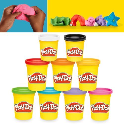 Play-Doh Favorite Colors 9-Pack Set with 7 Large & 2 Small Cans – Red, Orange, Yellow, Green, Blue, Purple, Pink, Black, White