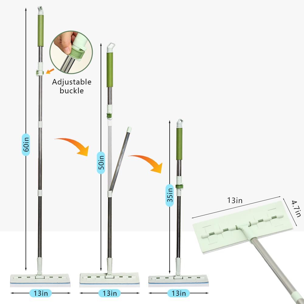 BAISENJIE Flat Mop - 60" Adjustable Handle, 13" Wide Head, Includes 7 Replacement Pads 4