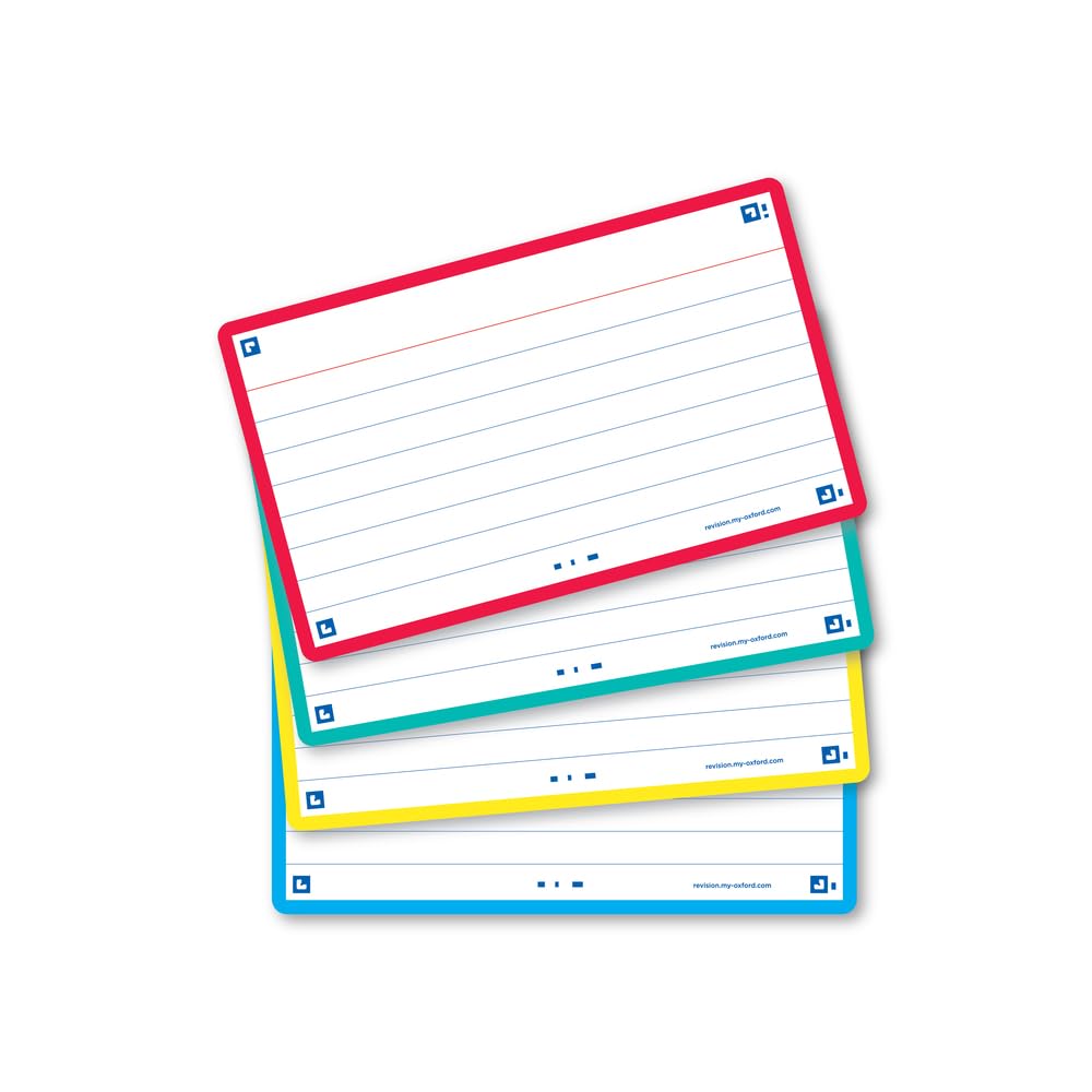 Oxford Revision Flash Cards - Ruled, Assorted Colours, 7.5 x 12.5 cm | Pack of 80 1