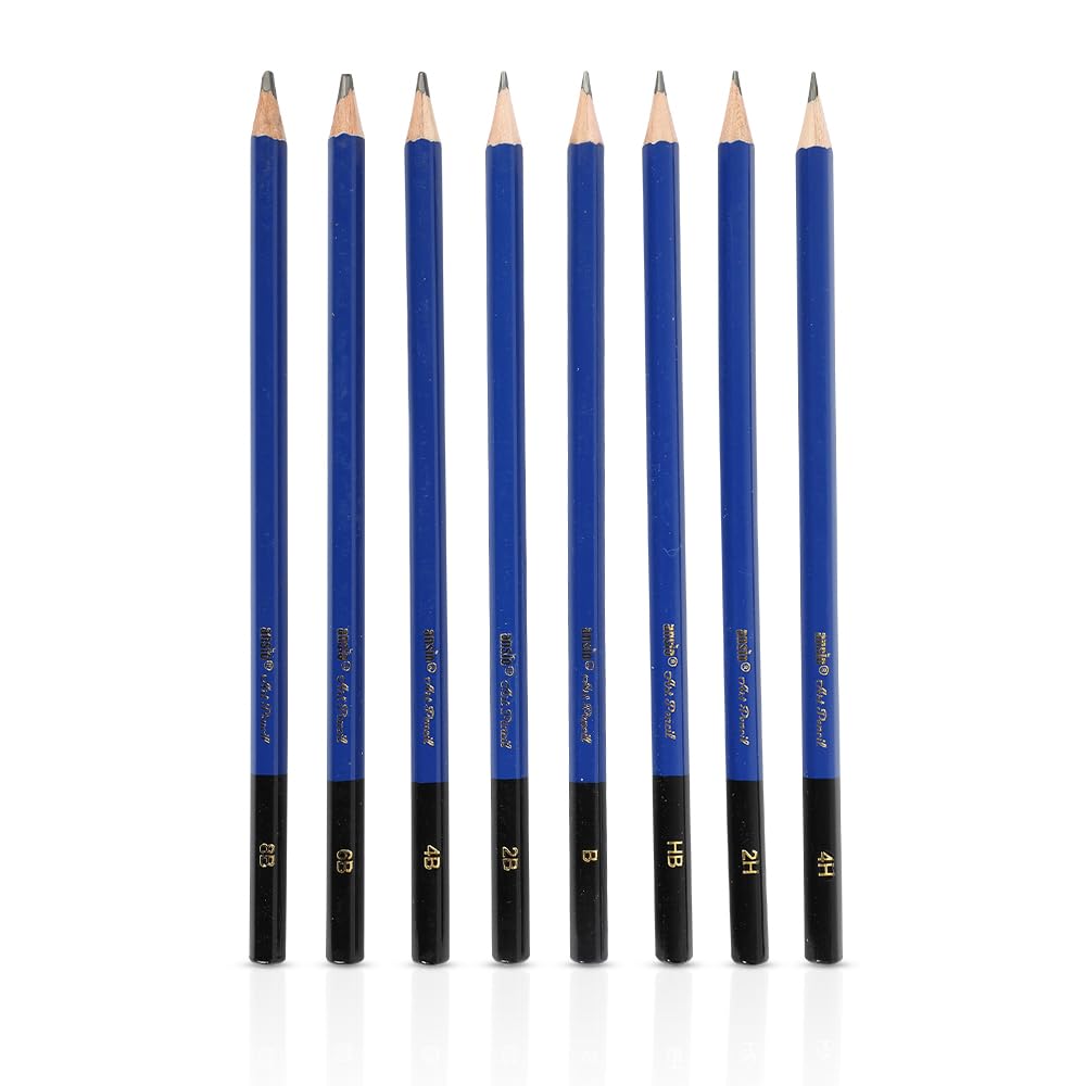 ANSIO Drawing Pencils Set of 8 - 2H, 4H, HB, B, 2B, 4B, 6B, 8B Graphite Sketching Pencils | Wood Material