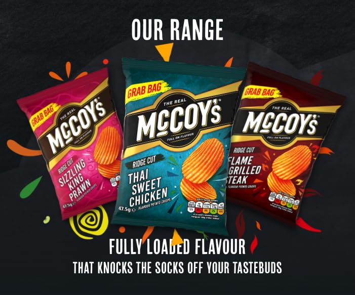 McCoys Cheddar & Onion Crisps 25g (Pack of 6) - Iconic Ridges, Unmistakable Crunch