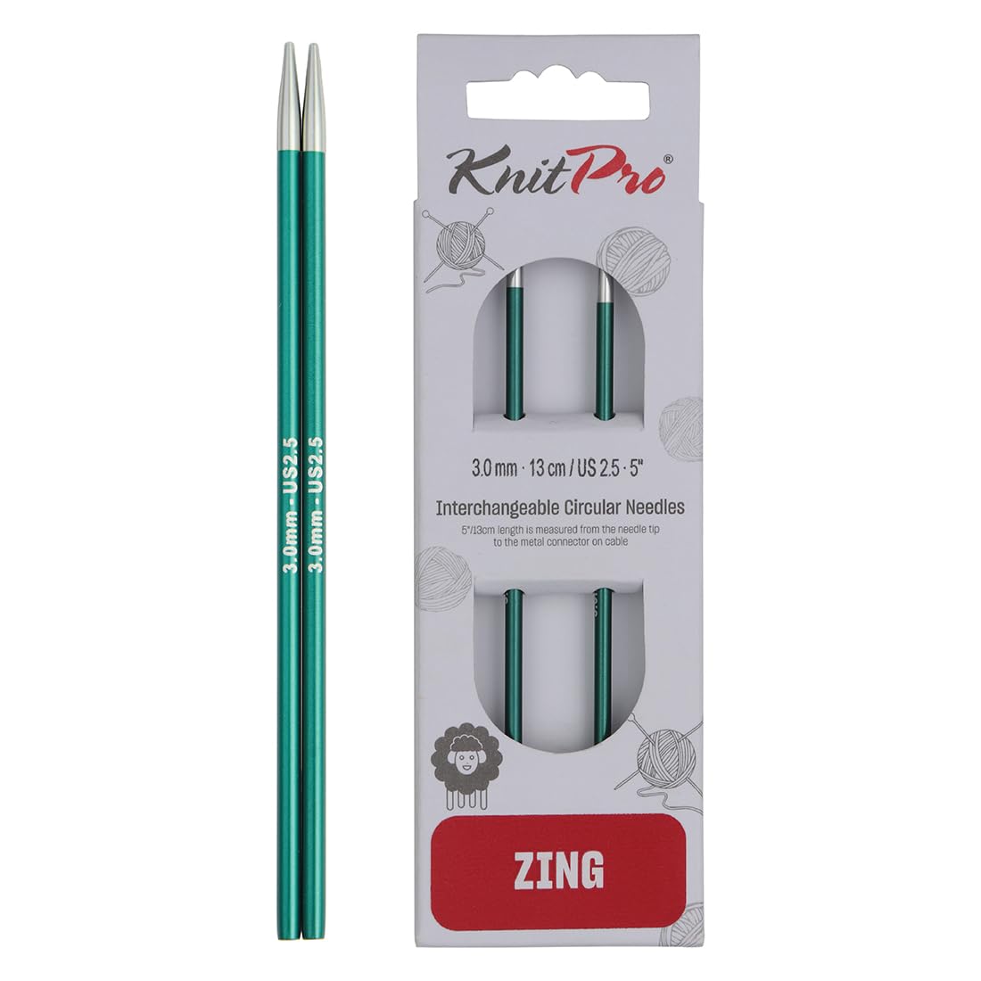 KNITPRO Zing Interchangeable Circular Knitting Needles - 3.00mm Size | Lightweight Aluminium | Smooth Joins