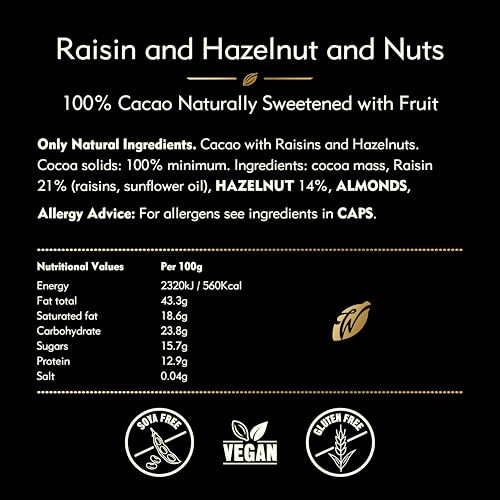Willie's Cacao - 100% Cocoa with Hazelnut & Raisin - No Added Sugar Chocolate Bar 6