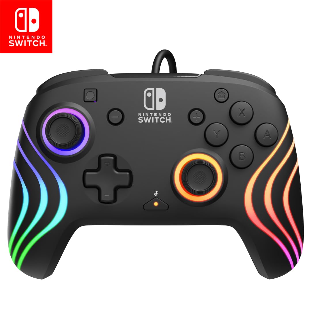 PDP Afterglow Wave Wired Controller for Nintendo Switch - Black | RGB Lighting