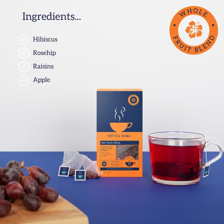 HOTTEA MAMA Get Up & Glow Organic Whole Fruit Tea | Vitamin C Rich | Caffeine-Free Pregnancy & Breastfeeding Tea