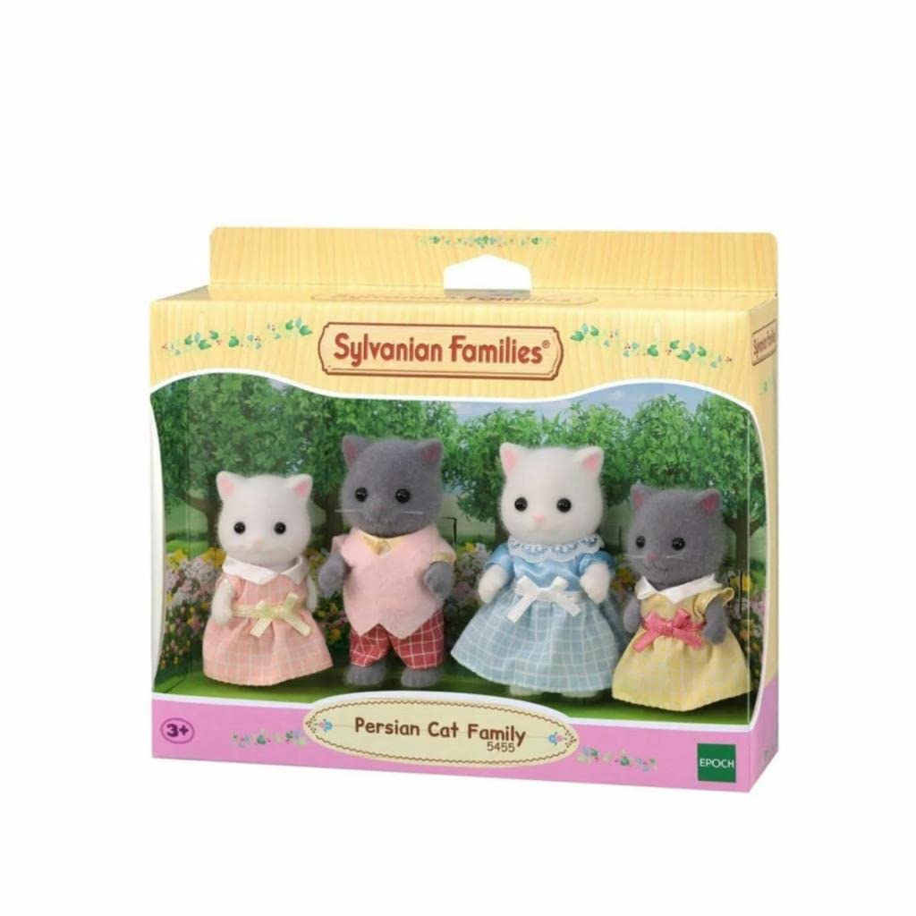 Sylvanian Families Persian Cat Family Doll Set - 4 Posable Figures | Removable Clothing | Pocket-Size