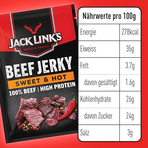 Jack Link's Beef Jerky Sweet & Hot - Box of 12 x 60g - Dried Meat Snack