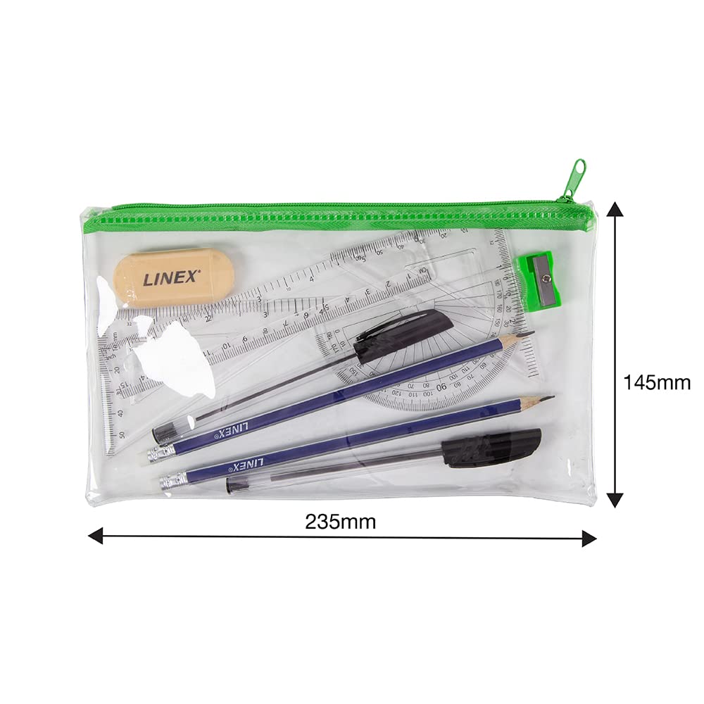 Linex Clear Exam Pencil Case Set with Maths Set Stationery | Zipper Closure | 15cm 4