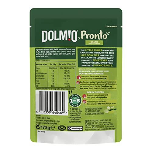 Dolmio Tomato and Basil Microwave Pasta Sauce, 8 x 170g Pouches