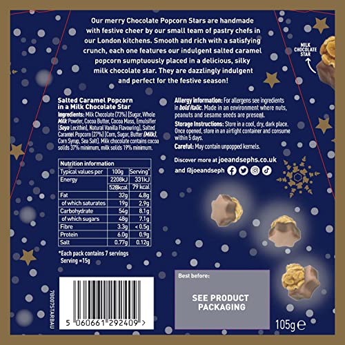 Joe & Seph's Milk Chocolate Popcorn Star (105g) | Handmade Salted Caramel Popcorn in Milk Chocolate 9