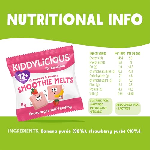 Kiddylicious Strawberry and Banana Smoothie Melts - 16 x 6g Fruit Snacks