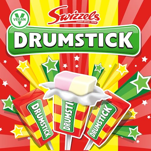 Swizzels Mega Original Drumstick Raspberry and Milk Flavoured Lollies, Multipack Bulk Box (36 Lollies)