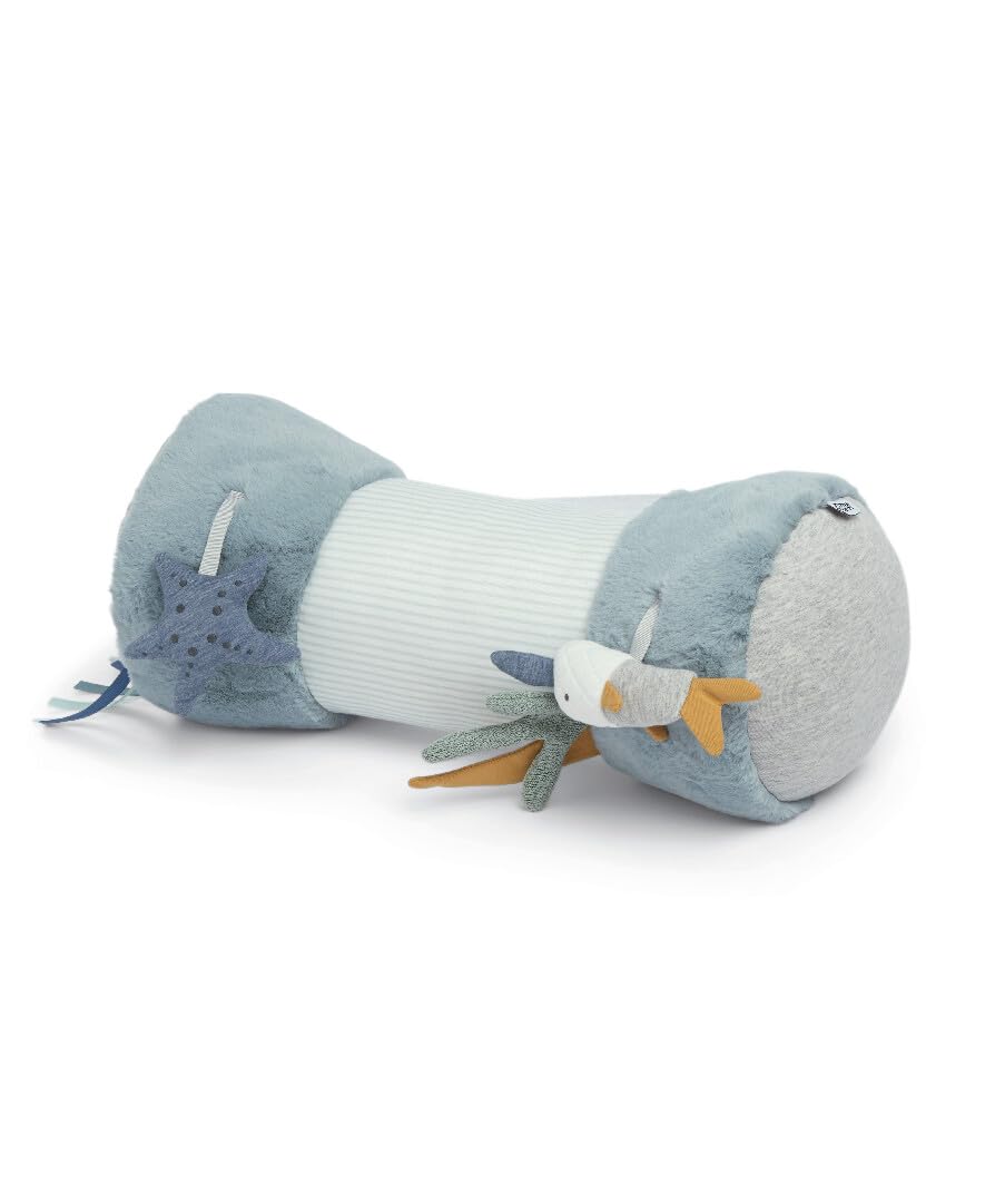 Mamas & Papas - Tummy Time Roll Interactive Soft Baby Pillow with Rattle, Welcome to The World, Blue 2